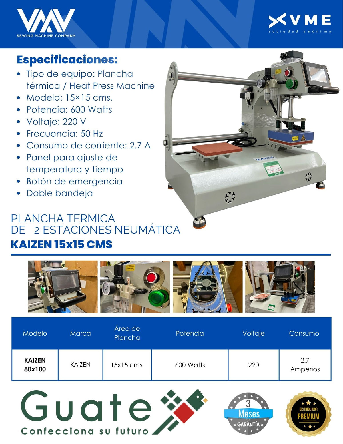 PLANCHA TERMICA DE 2 ESTACIONES DE 15X15 CM NEUMÁTICA AUTOMÁTICA