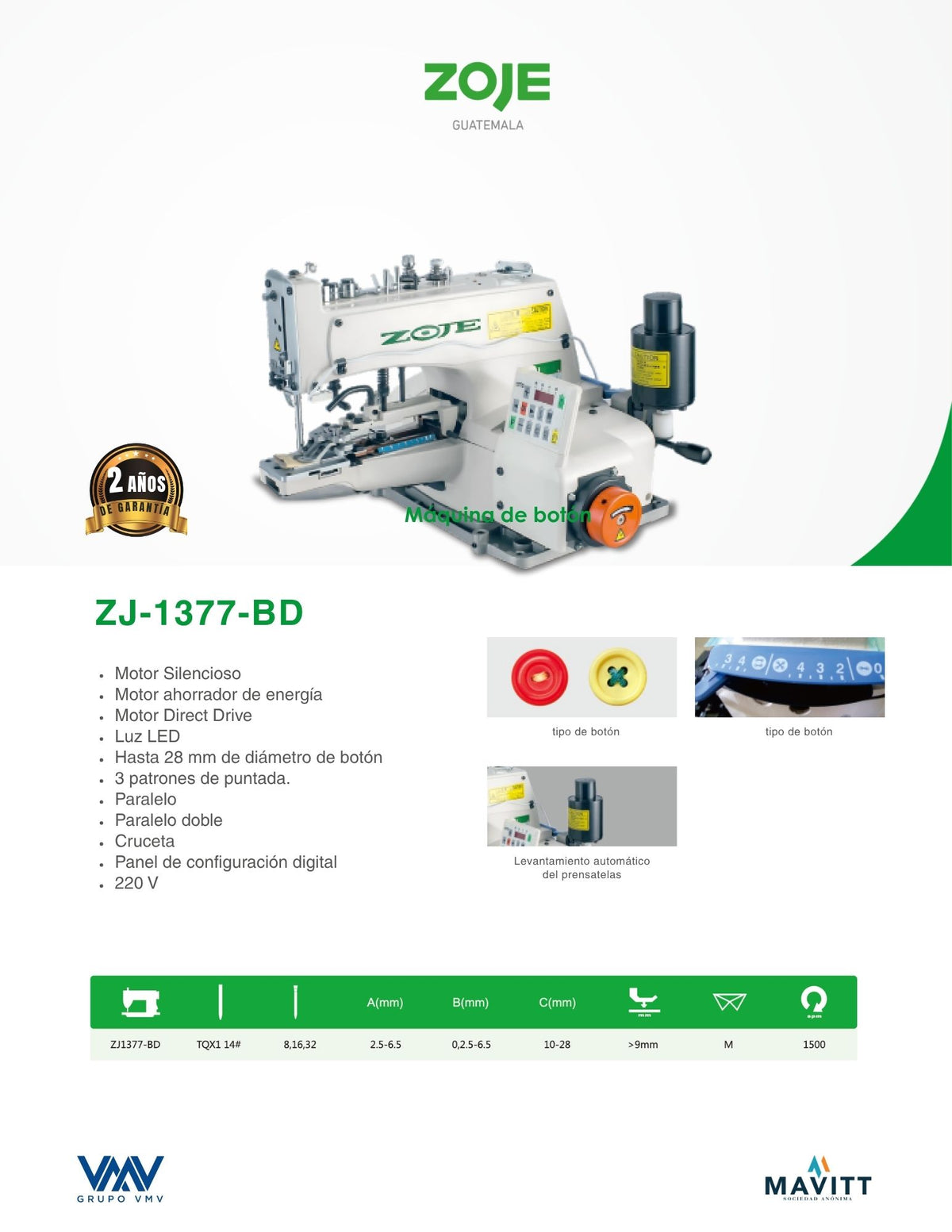 Máquina de coser de Botón Zoje ZJ-1377-BD