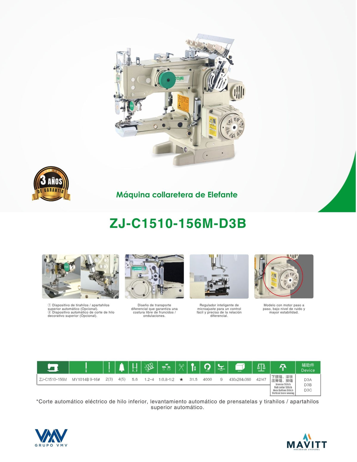 Máquina de coser Collaretera de Elefante Zoje ZJ-C1510