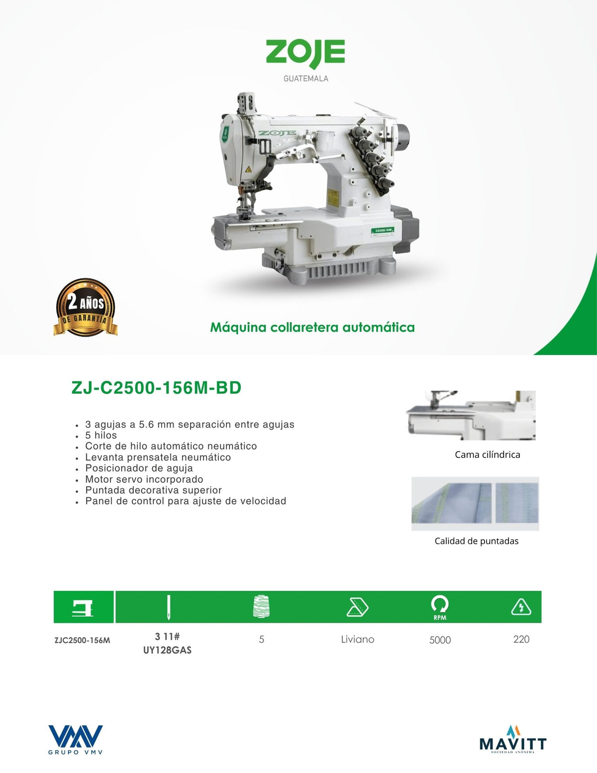 Máquina de coser Collaretera Zoje ZJ-C2500-156M-BD