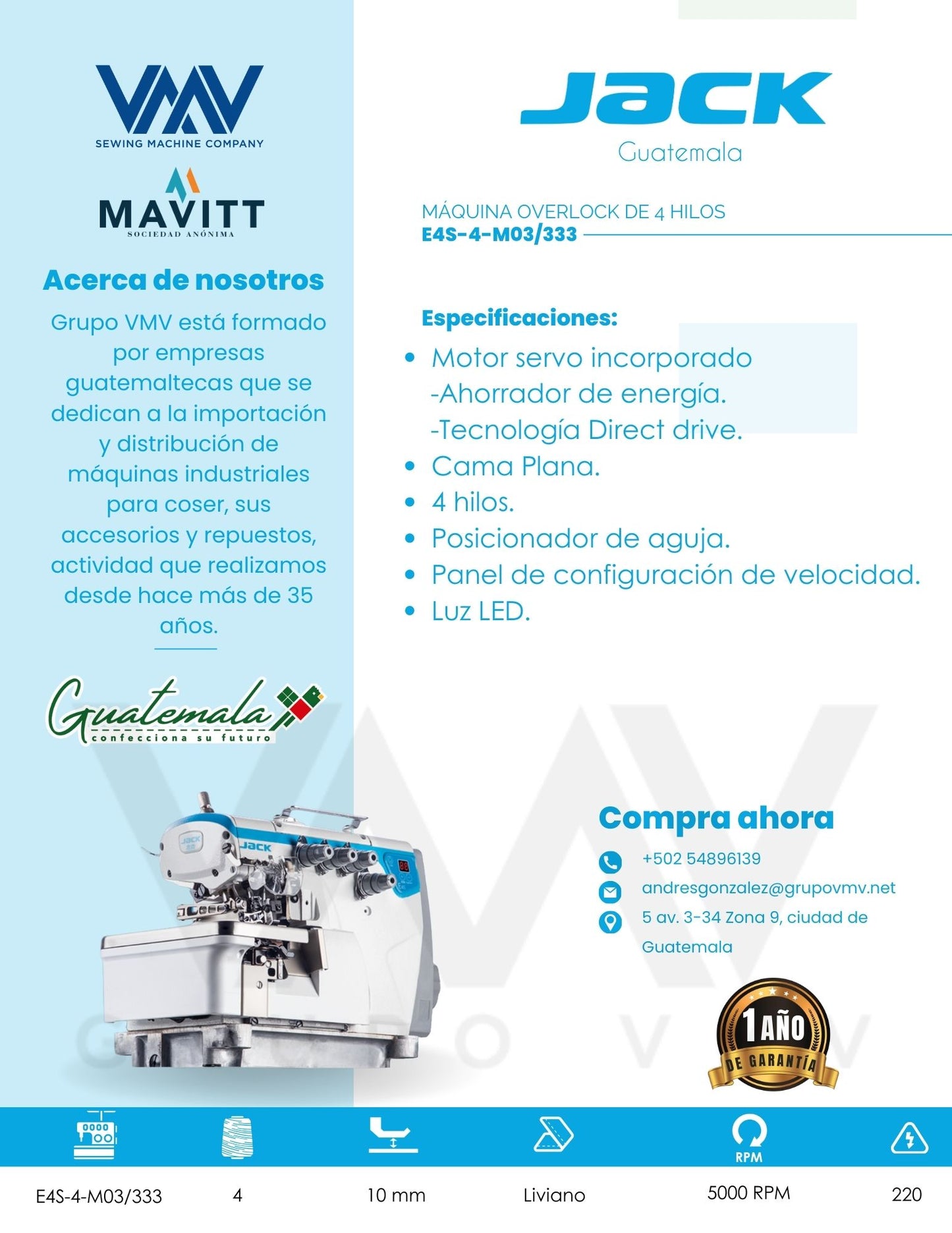 MÁQUINA OVERLOCK DE 4 HILOS JACK E4S-4-M03/333