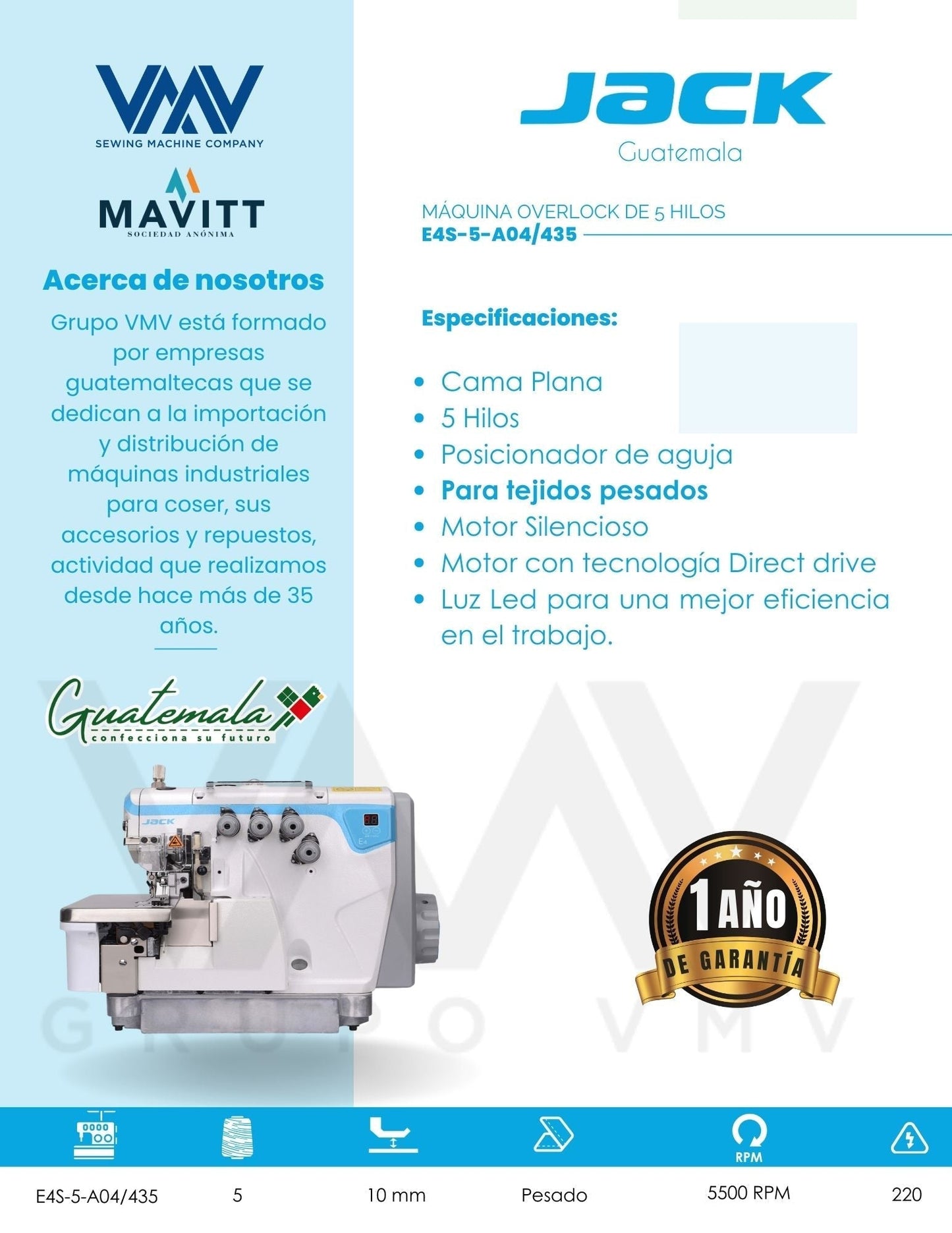 MÁQUINA OVERLOCK DE 5 HILOS E4S-5-A04/435