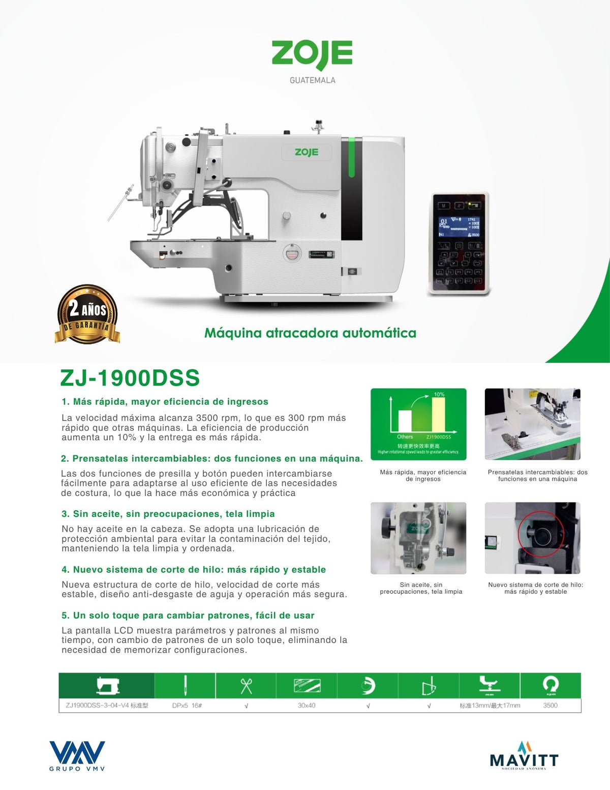 Máquina de coser Atracadora Zoje ZJ-1900DSS-3/04-V4-TP 220V.