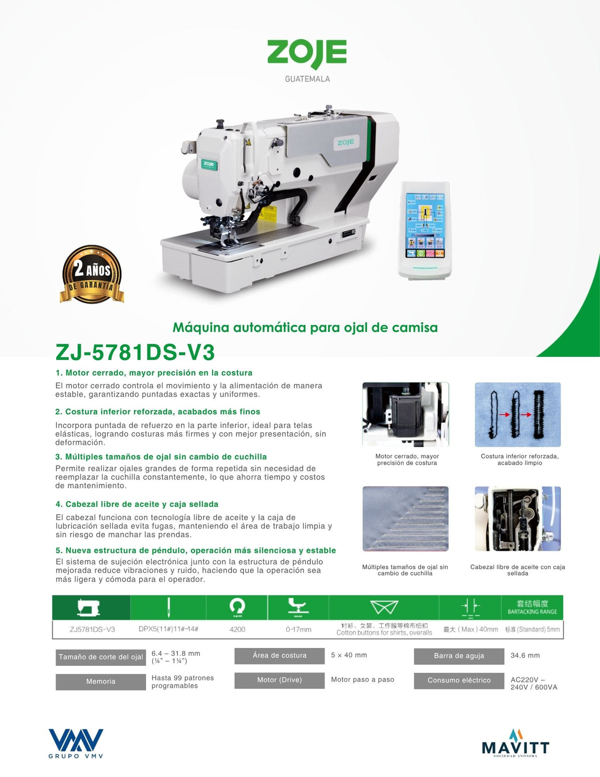 Máquina de coser Ojal automática Zoje ZJ-5781DS-V3