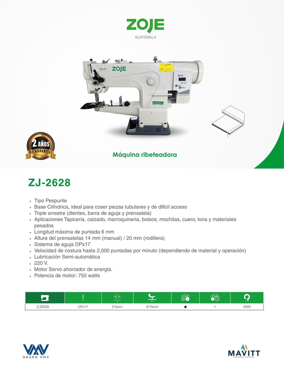 Máquina Ribeteadora Marca Zoje ZJ-2628-BD