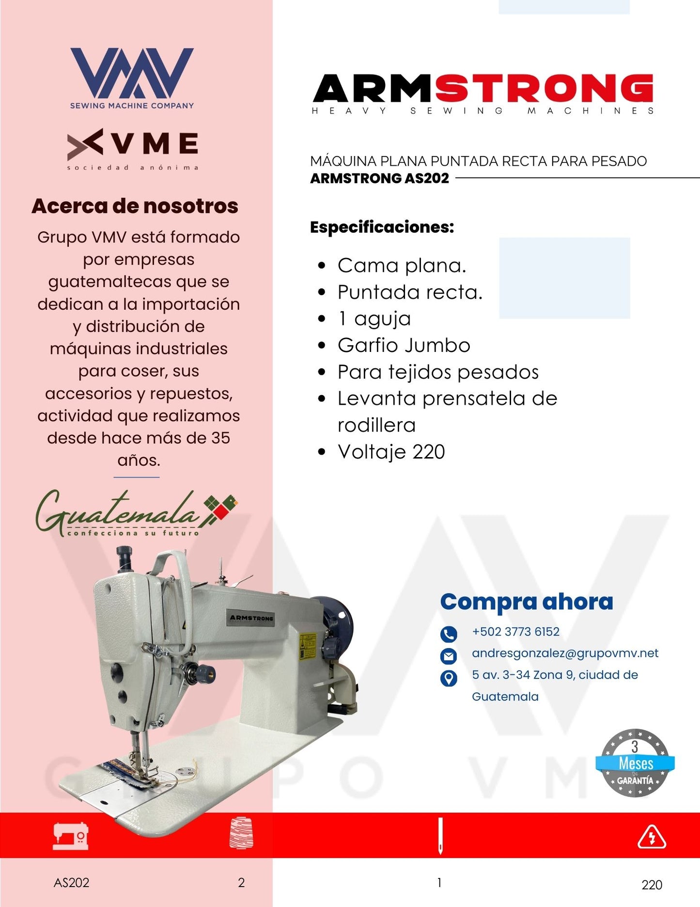 MÁQUINA DE COSER PLANA PUNTADA RECTA PARA PESADO ARMSTRONG AS202