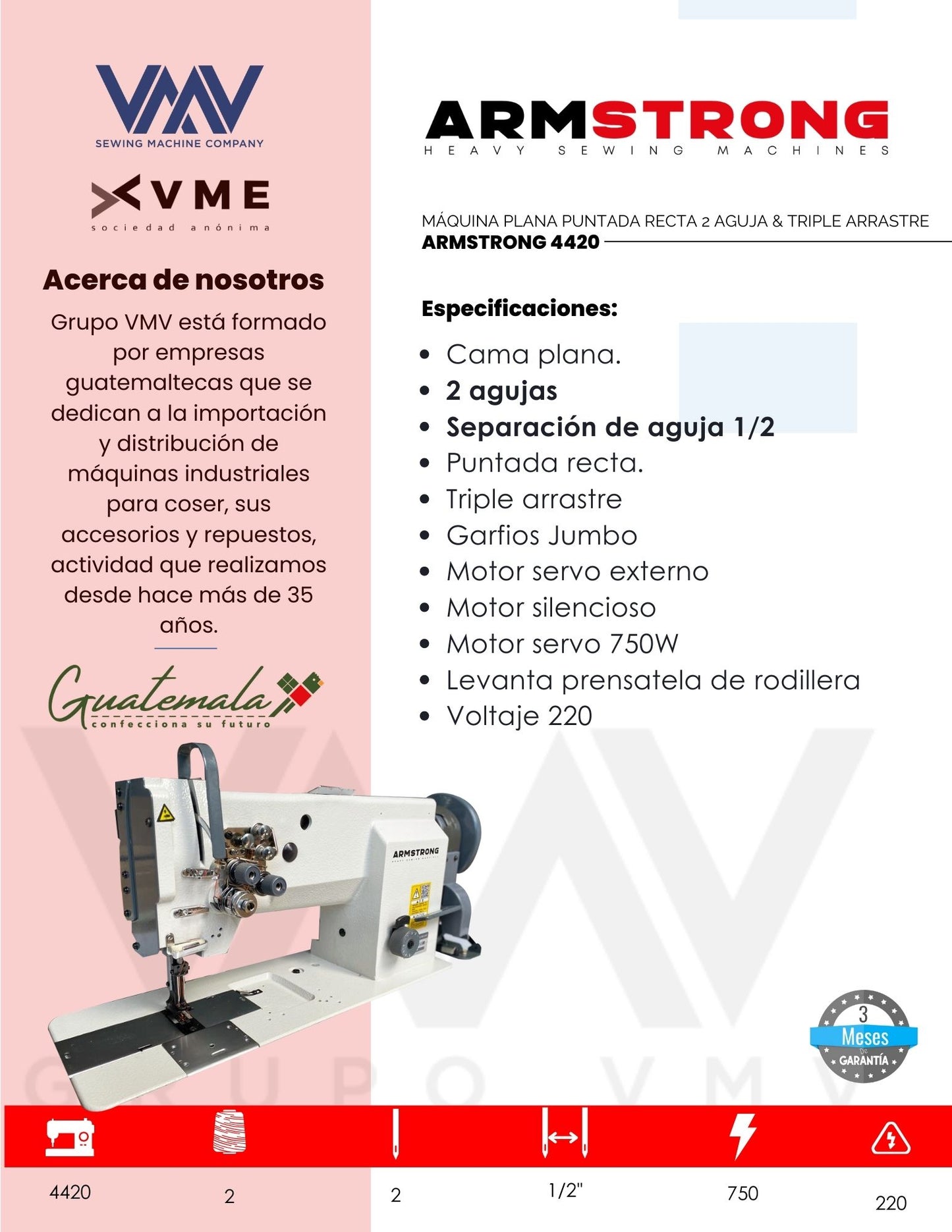 MÁQUINA DE COSER PLANA PUNTADA RECTA 2 AGUJAS & TRIPLE ARRASTRE ARMSTRONG 4420