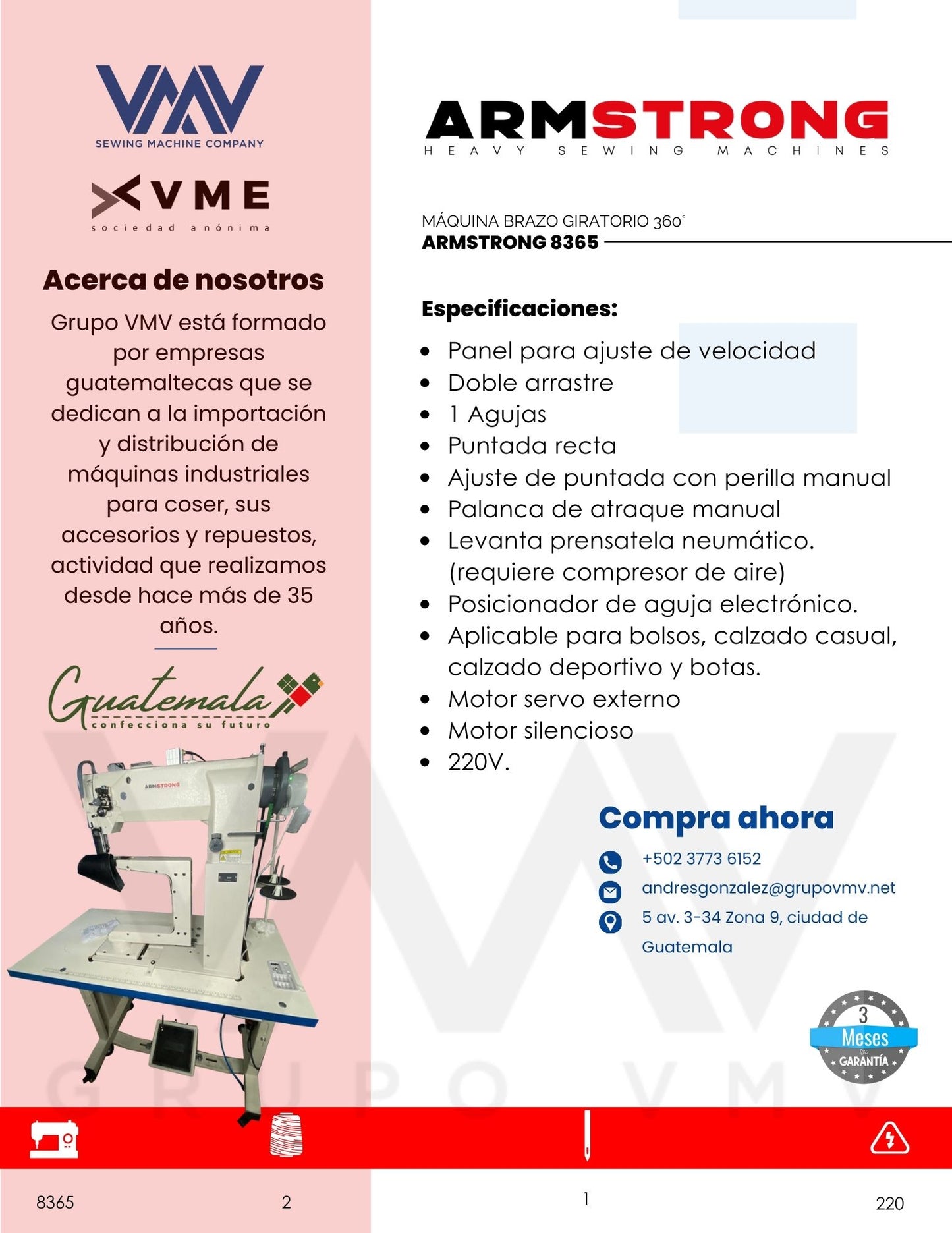 MÁQUINA DE COSER BRAZO GIRATORIO 360° ARMSTRONG 8365