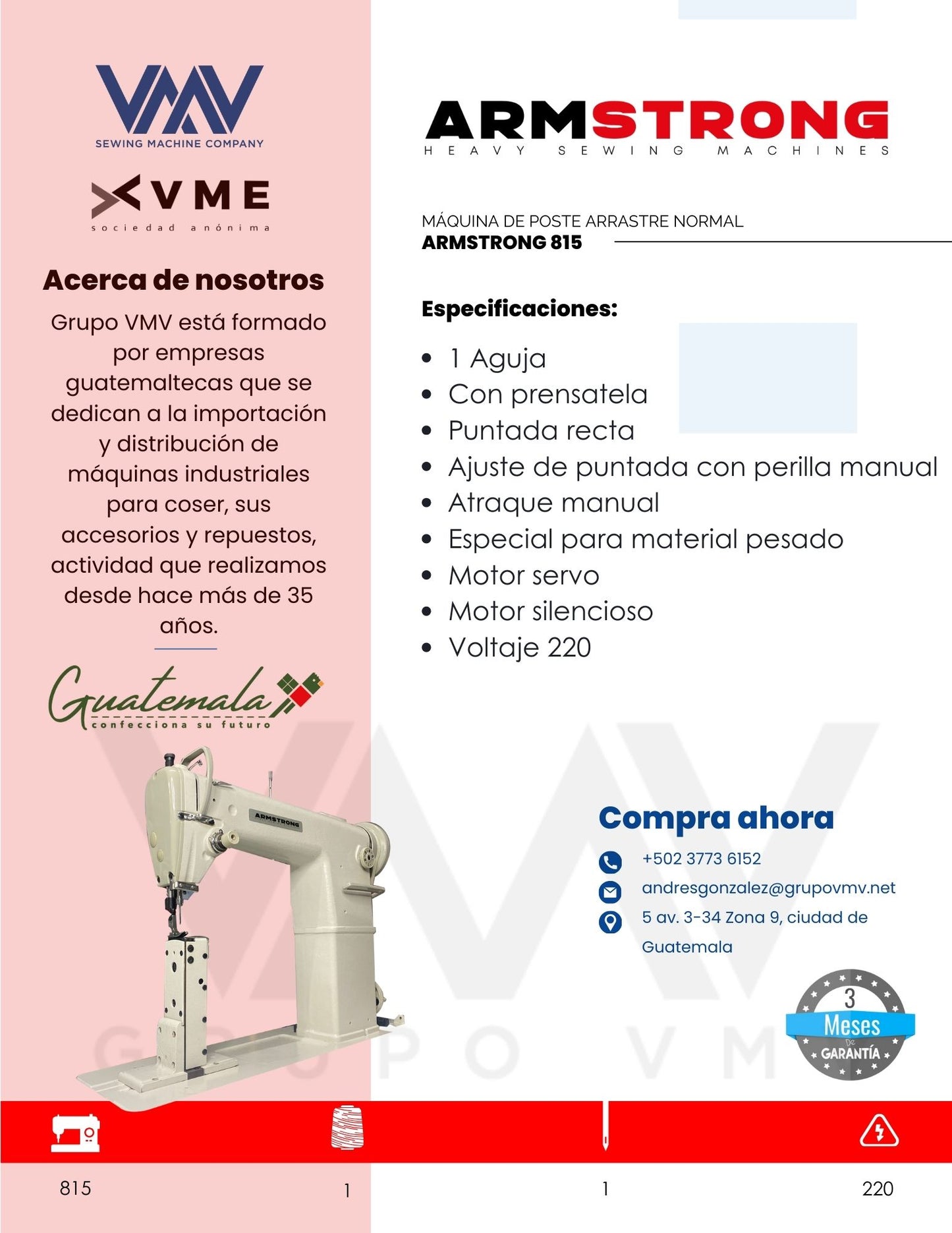 MÁQUINA DE COSER DE POSTE CON PRENSATELA Y 1 AGUJA ARRASTRE NORMAL  ARMSTRONG 815