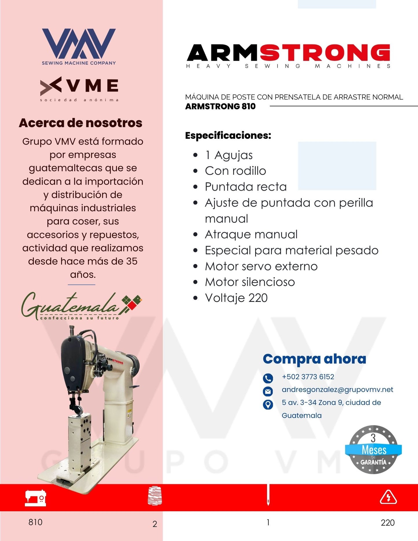 MÁQUINA DE COSER DE POSTE DE 1 AGUJA CON RODILLO DE ARRASTRE NORMAL ARMSTRONG 810