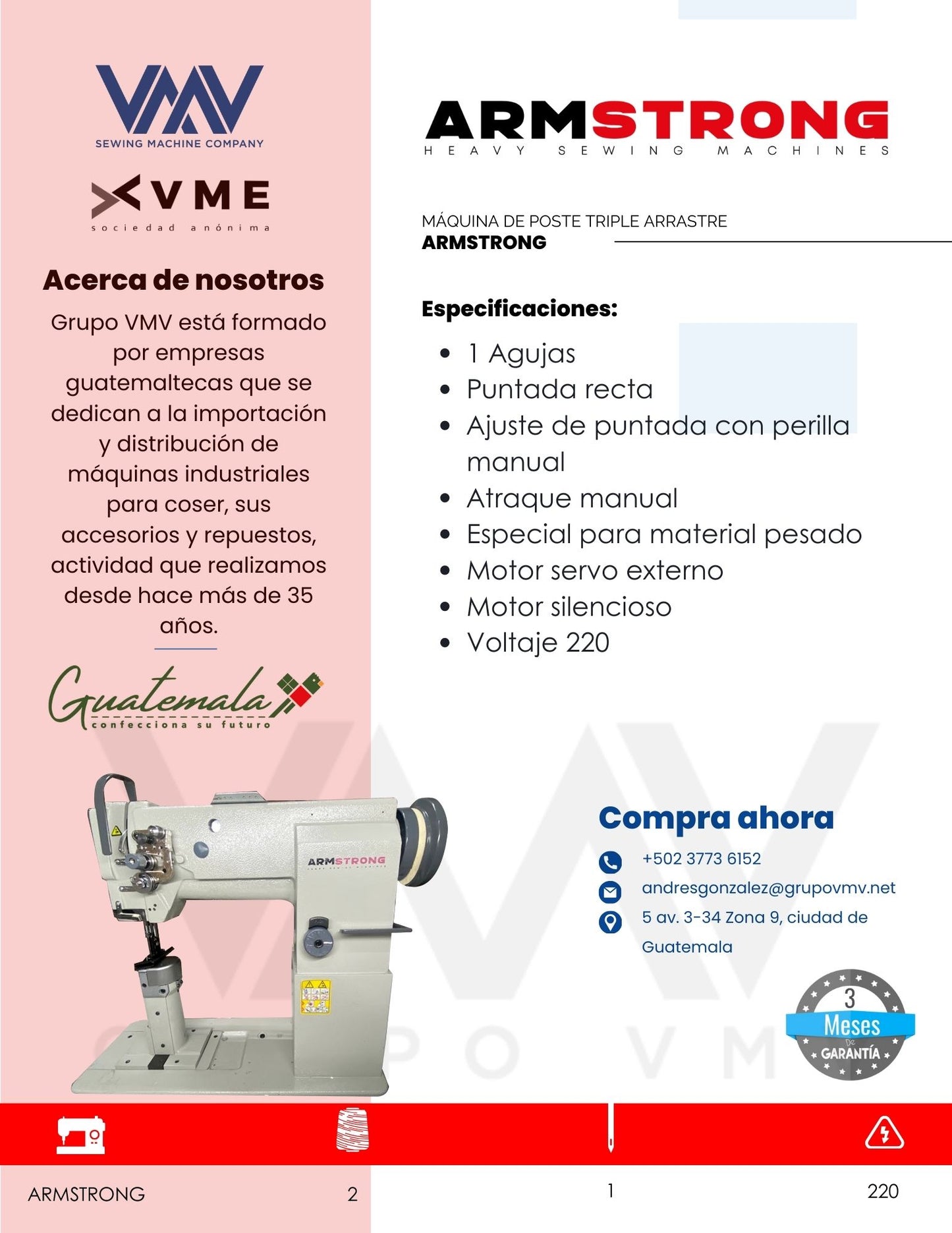 MÁQUINA DE COSER DE POSTE DE 1 AGUJA Y TRIPLE ARRASTRE ARMSTRONG