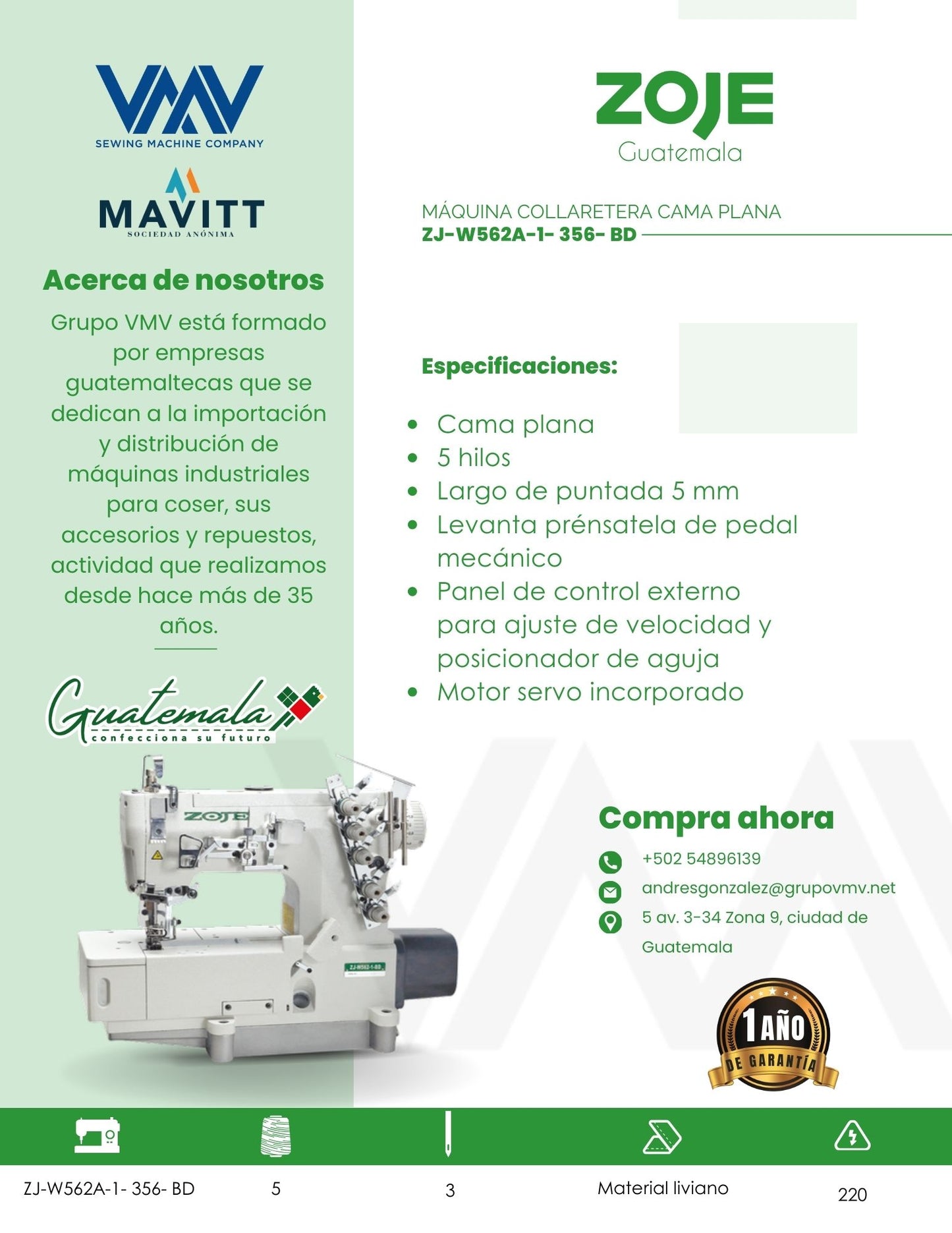 MÁQUINA DE COSER COLLARETERA ZOJE ZJ-W562A-1- 356- BD