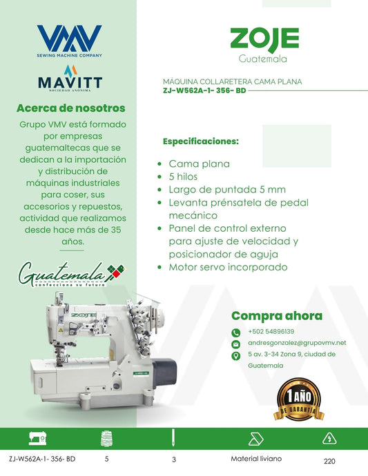 MÁQUINA DE COSER COLLARETERA ZOJE ZJ-W562A-1- 356- BD