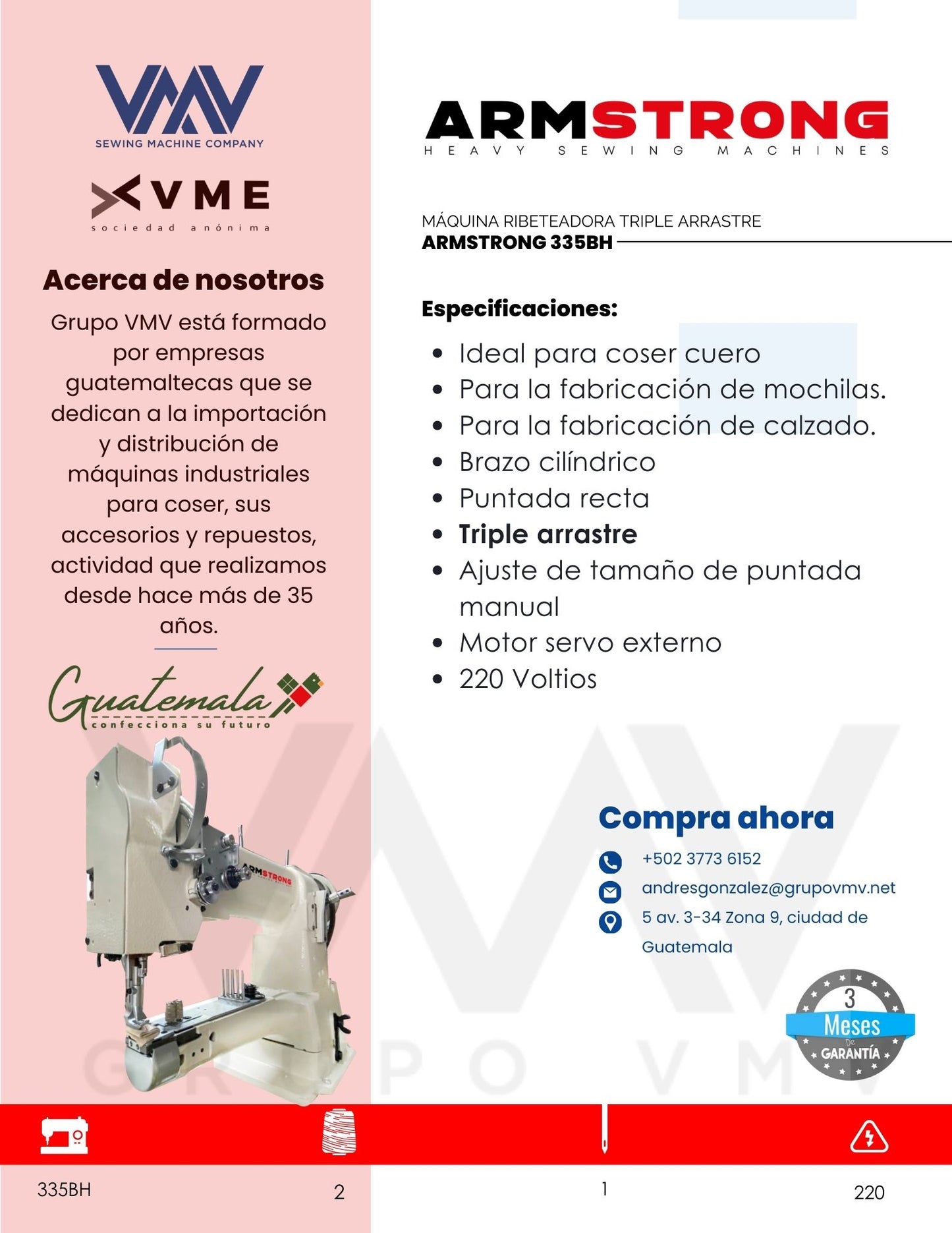 MÁQUINA DE COSER RIBETEADORA TRIPLE ARRASTRE ARMSTRONG 335BH