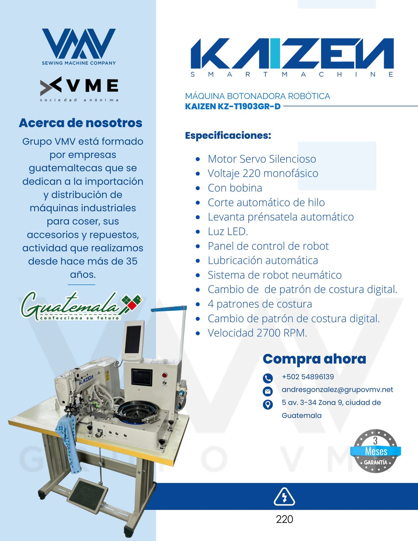 MÁQUINA DE COSER  BOTONADORA ROBÓTICA KAIZEN KZ-T1903GR-D