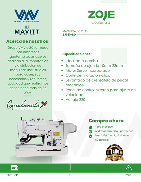 MÁQUINA DE OJAL ZOJE ZJ781-BD