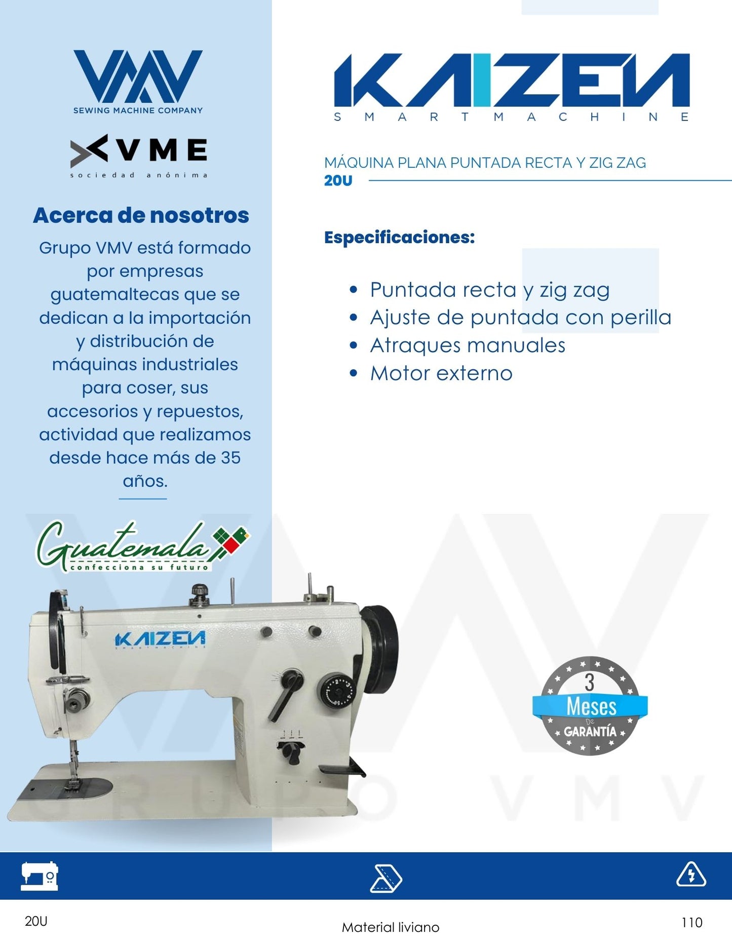 MÁQUINA PLANA PUNTADA RECTA Y ZIG ZAG 20U KAIZEN