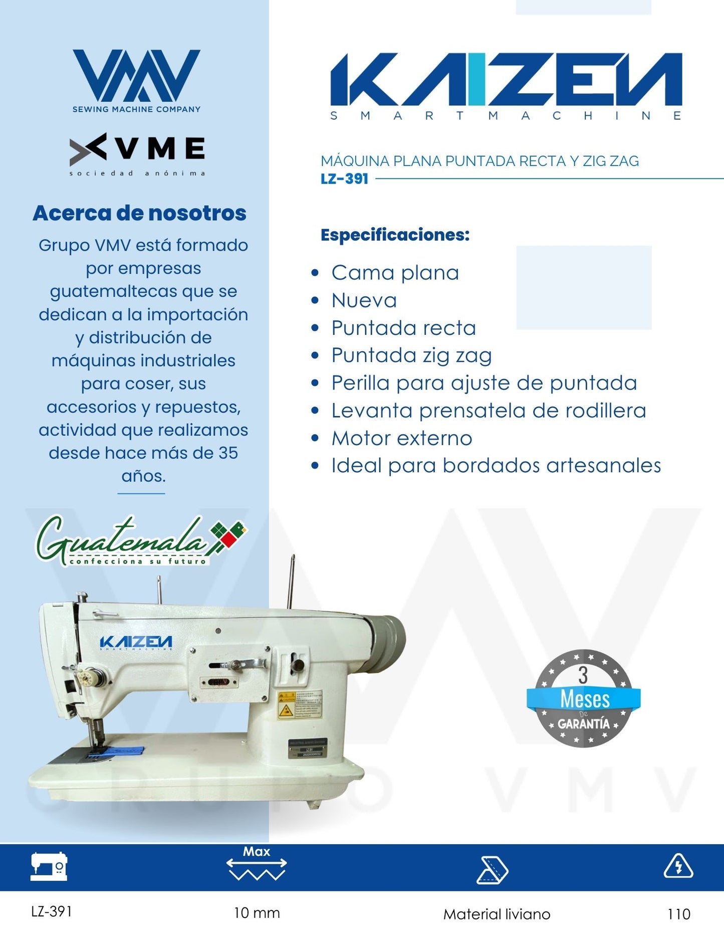 MÁQUINA PLANA PUNTADA RECTA Y ZIG ZAG KAIZEN LZ-391