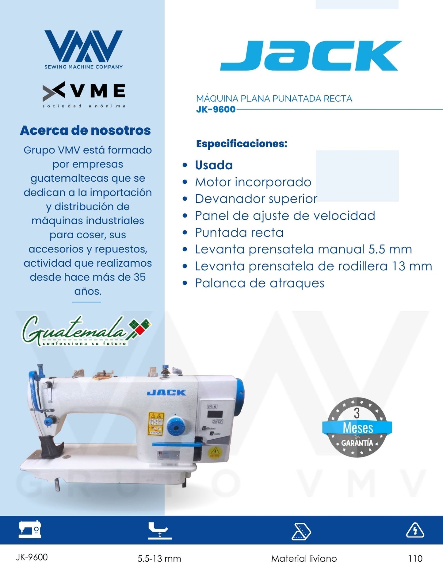 MÁQUINA DE COSER PLANA PUNTADA RECTA JACK MOTOR INCORPORADO