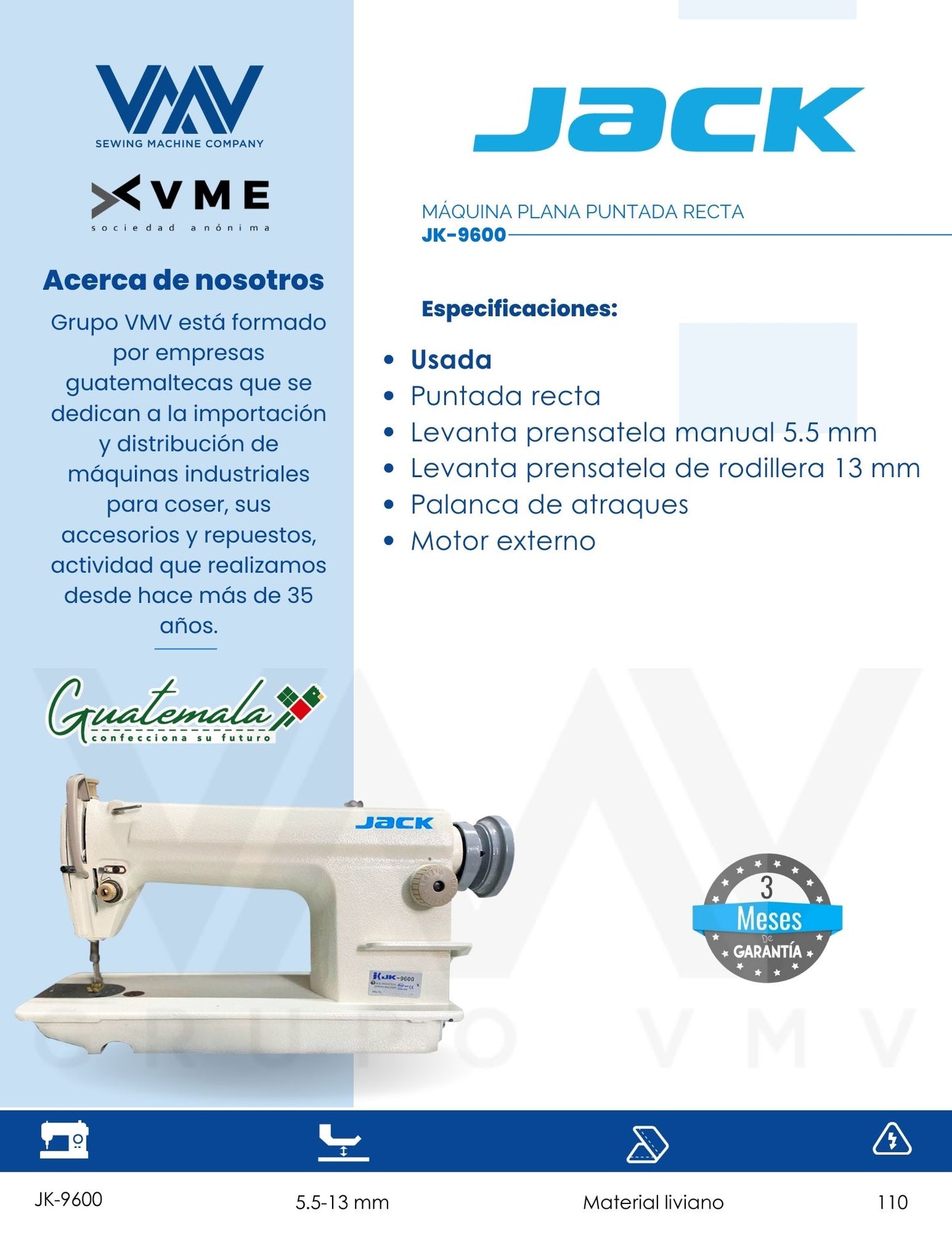 MÁQUINA DE COSER PLANA PUNTADA RECTA JACK JK-9600