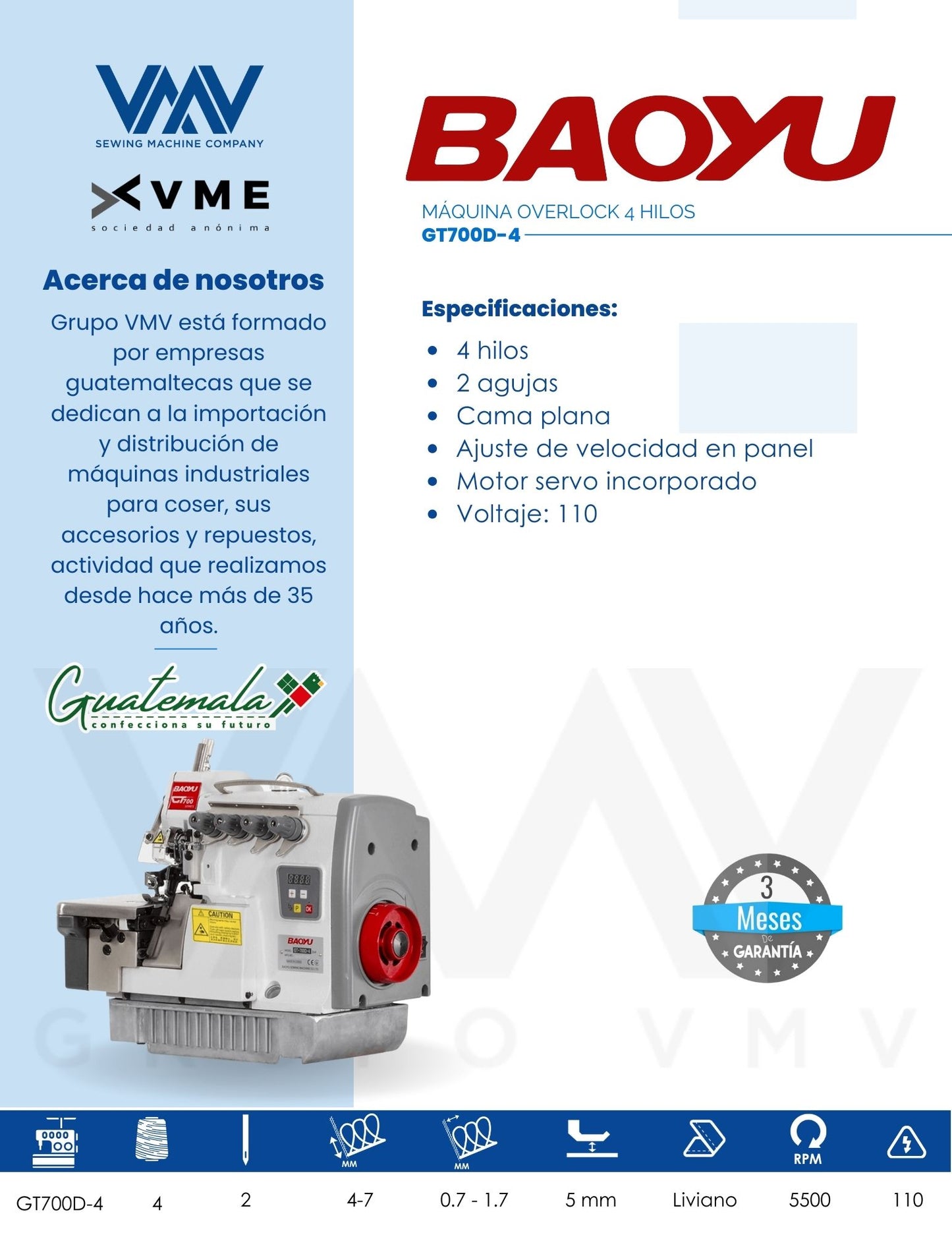 MÁQUINA OVERLOCK 4 HILOS BAOYU GT700D-4