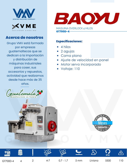 MÁQUINA OVERLOCK 4 HILOS BAOYU GT700D-4