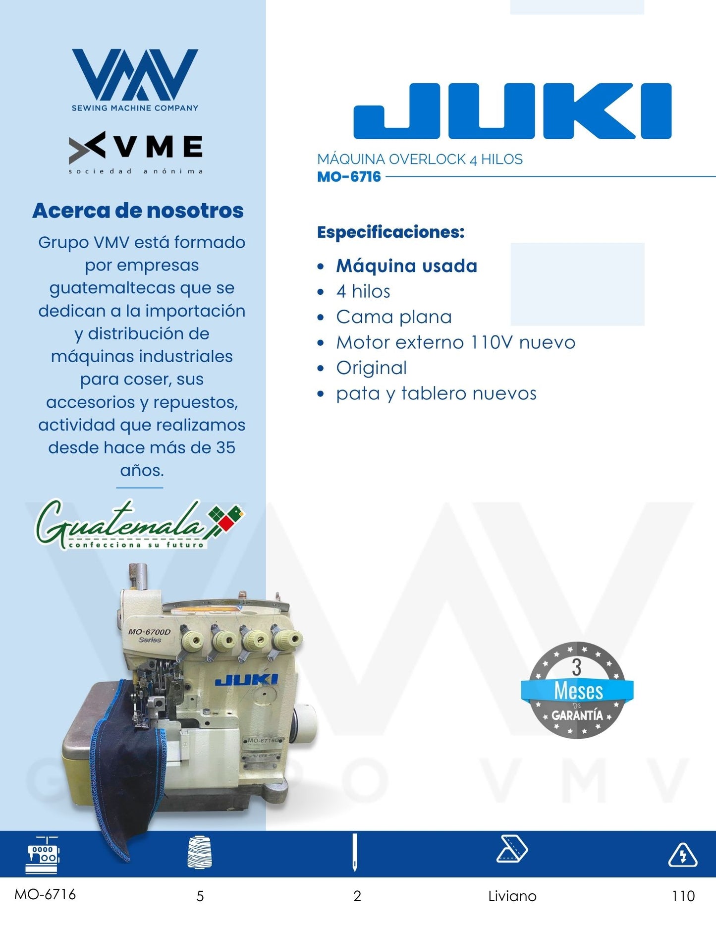 MÁQUINA OVERLOCK 4 HILOS JUKI MO-6716