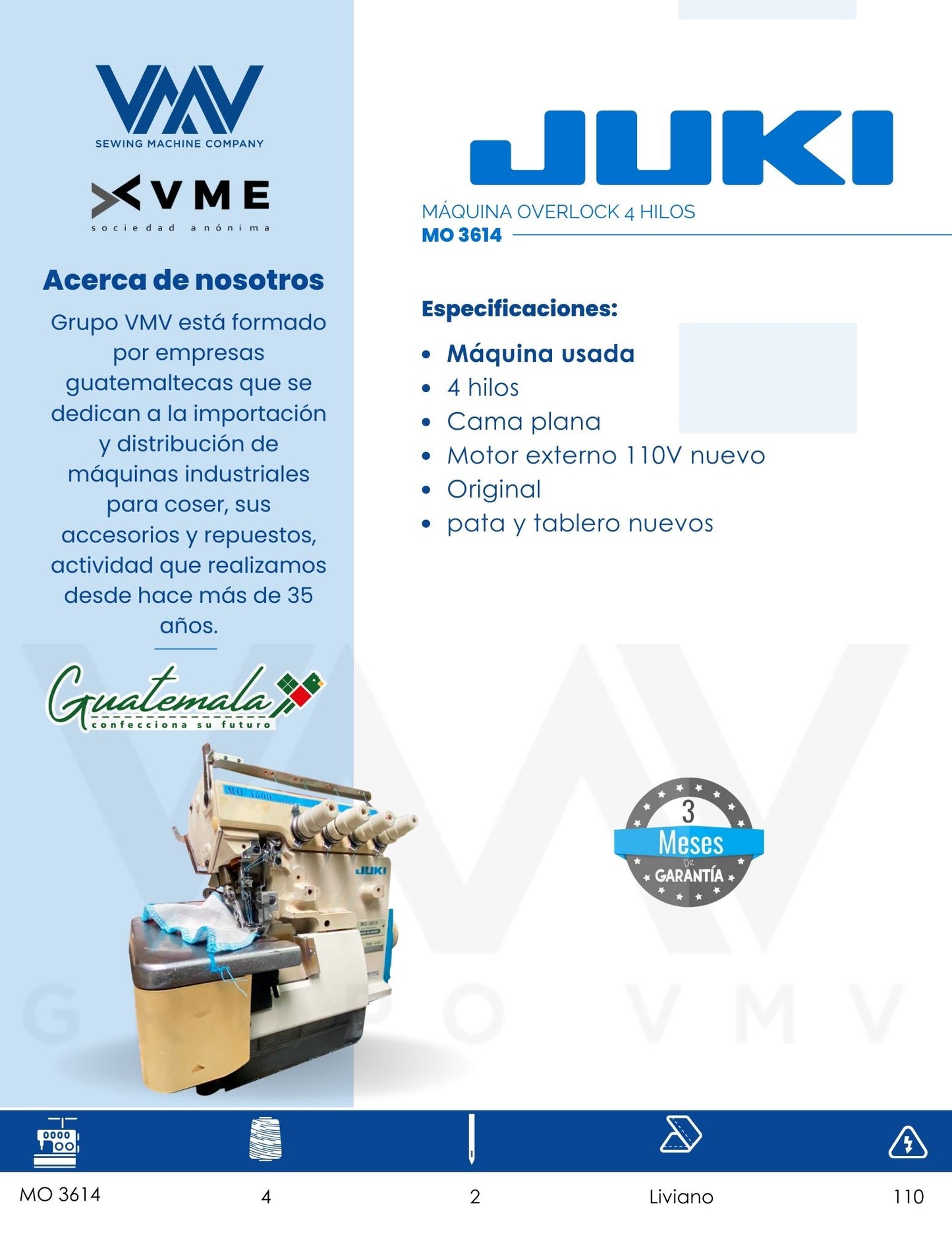 MÁQUINA OVERLOCK 4 HILOS JUKI MO 3614