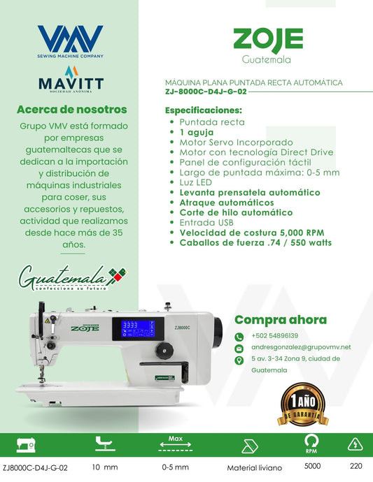 MÁQUINA DE COSER PLANA ZJ-8000C-D4J-G-02
