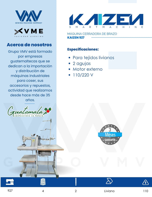 MÁQUINA DE COSER CERRADORA DE BRAZO KAIZEN 927 USADA
