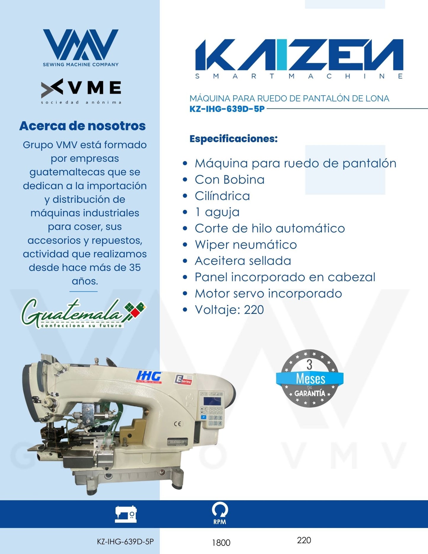 MÁQUINA DE COSER  PARA RUEDO DE PANTALÓN DE LONA IHG-639D-5P