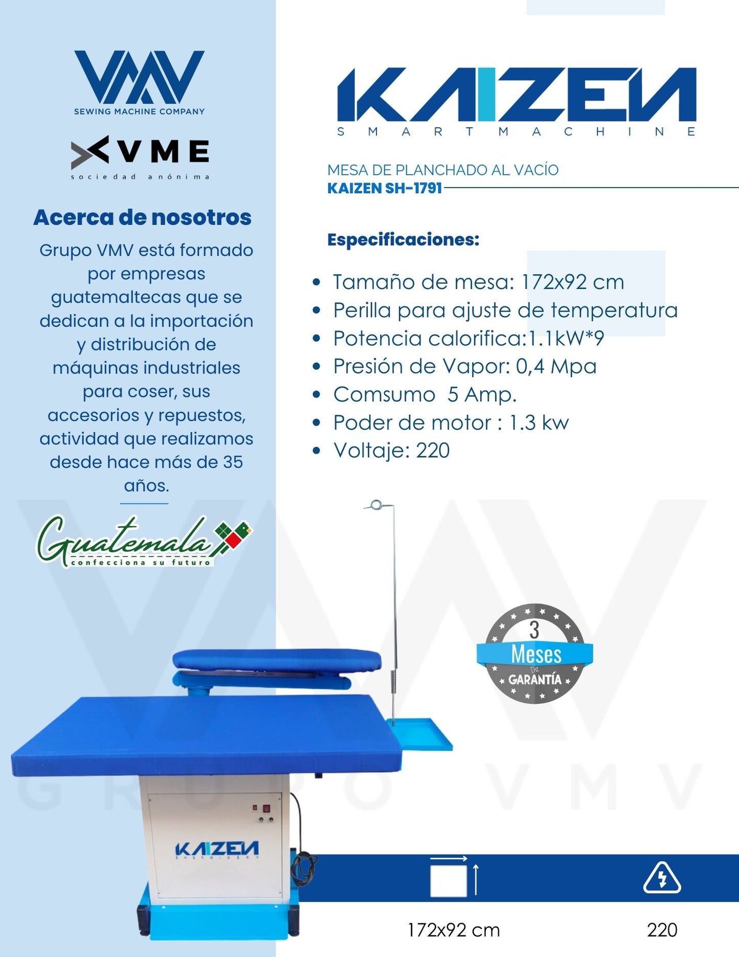 MESA DE PLANCHADO AL VACÍO KAIZEN SH-1791