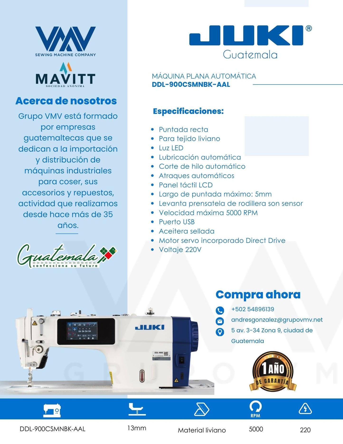 Máquina de coser Plana JukiDDL-900CSMNBK-AAL