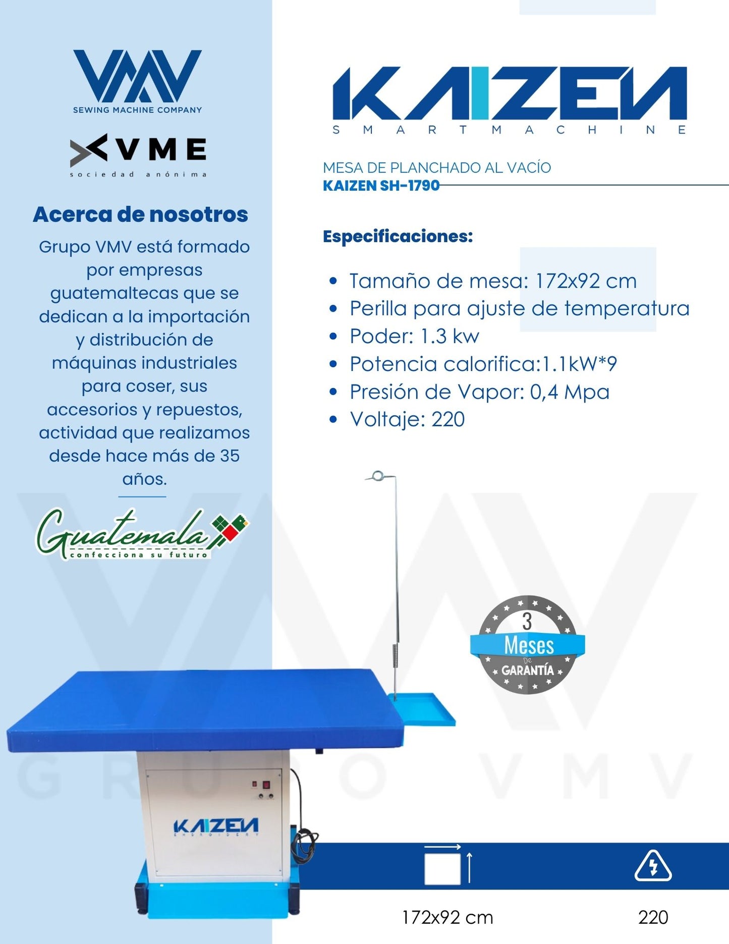 MESA DE PLANCHADO AL VACÍO KAIZEN SH-1790