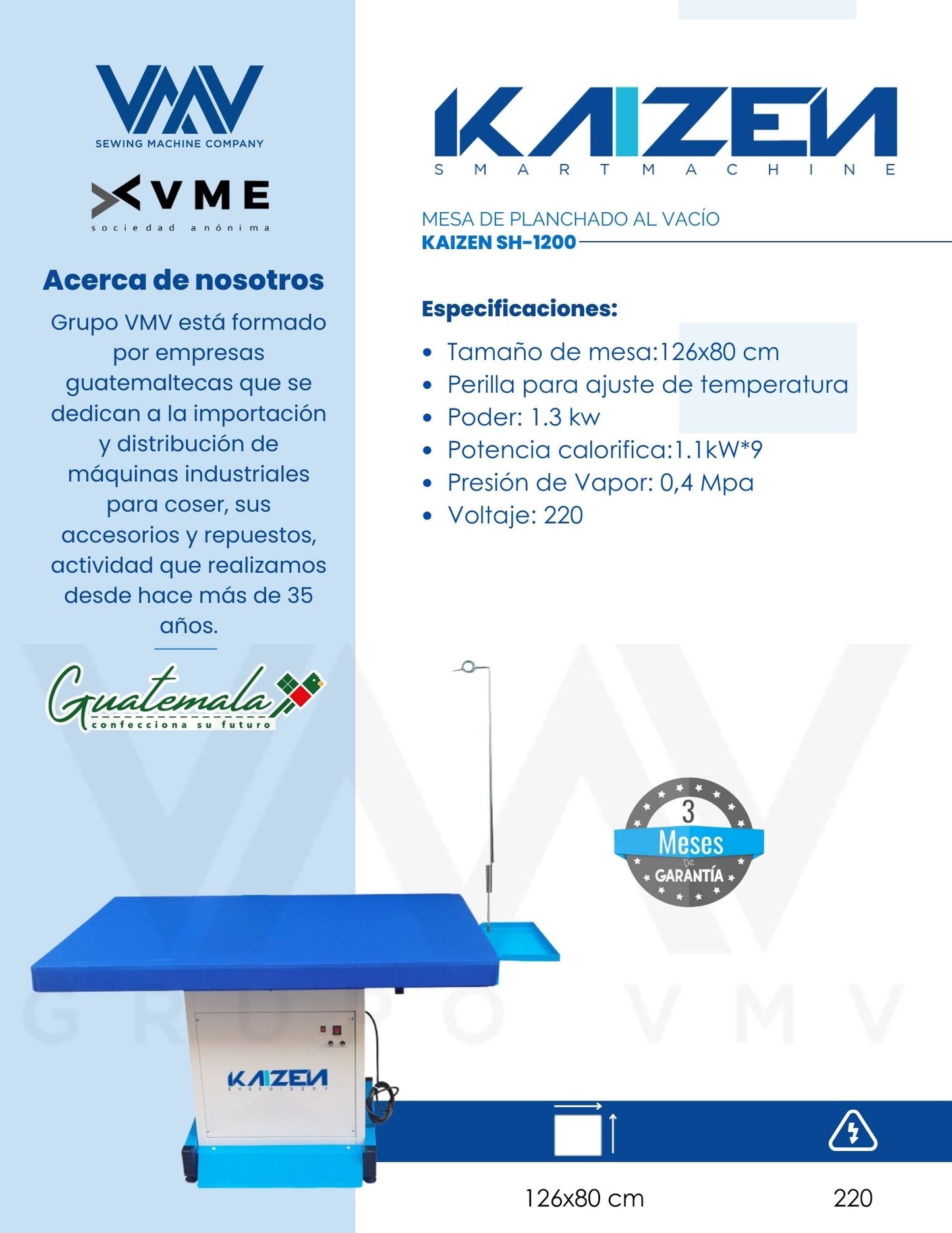 MESA DE PLANCHADO AL VACÍO KAIZEN SH-1200