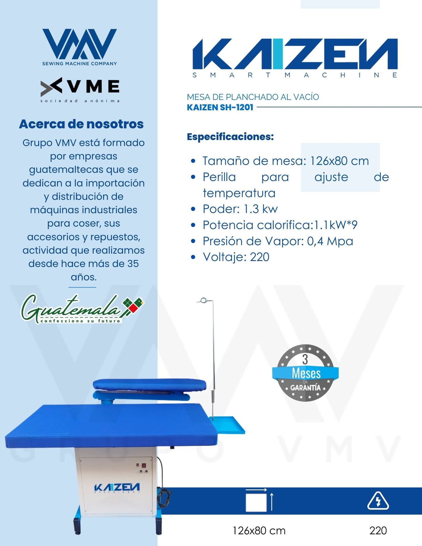 MESA DE PLANCHADO AL VACÍO KAIZEN SH-1201