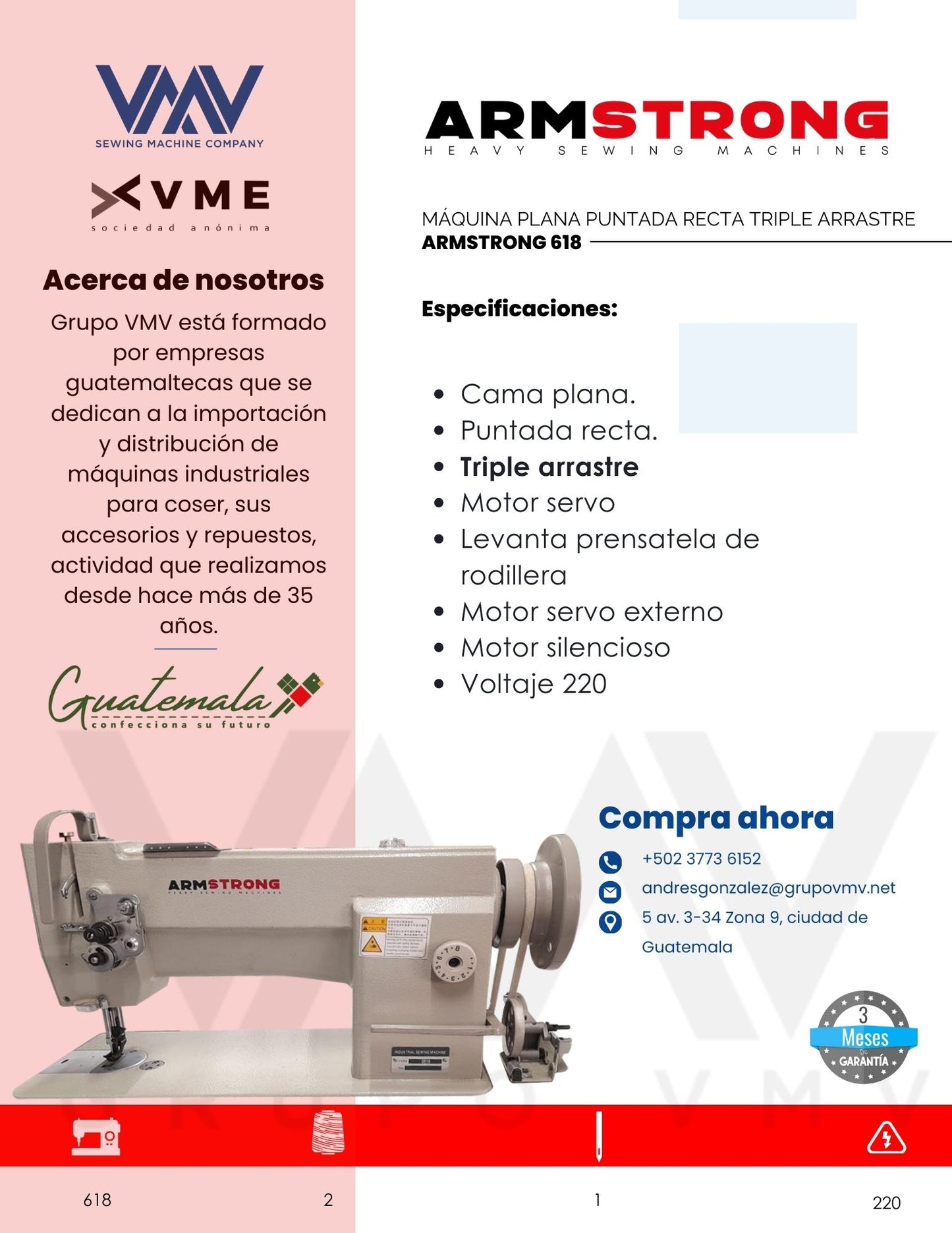 MÁQUINA DE COSER PLANA PUNTADA RECTA TRIPLE ARRASTRE ARMSTRONG-618