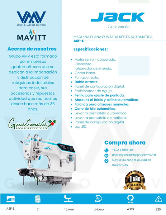 MÁQUINA DE COSER PLANA PUNTADA RECTA AUTOMÁTICA JACK A6F-E