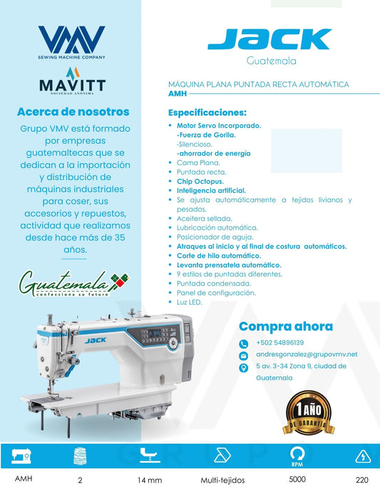 MÁQUINA DE COSER PLANA PUNTADA RECTA AUTOMÁTICA JACK AMH