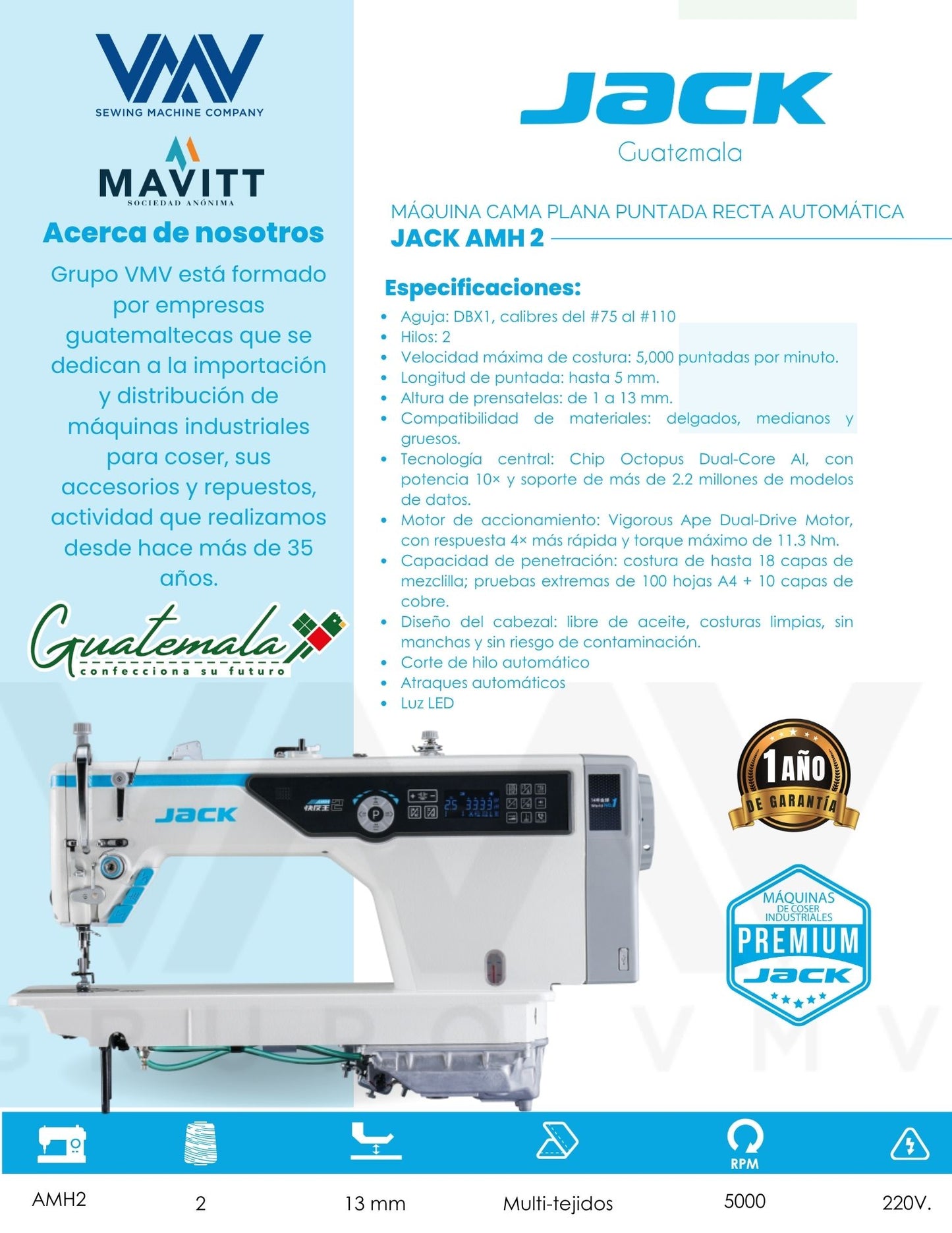 Máquinas de coser plana puntada recta automática Jack A5E-B con Chip Octopus(IA)