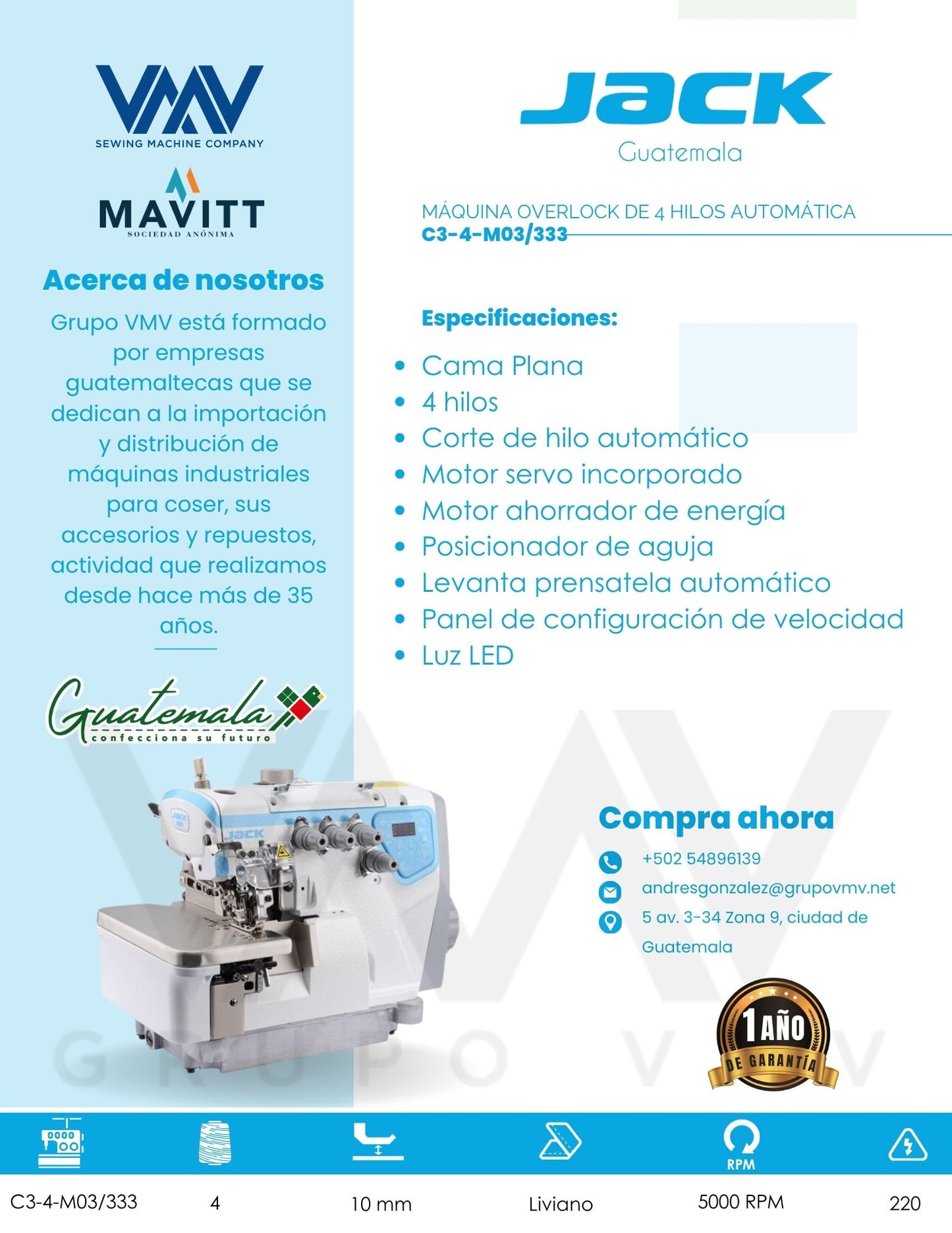MÁQUINA OVERLOCK DE 4 HILOS AUTOMÁTICA C3-4-M03/333
