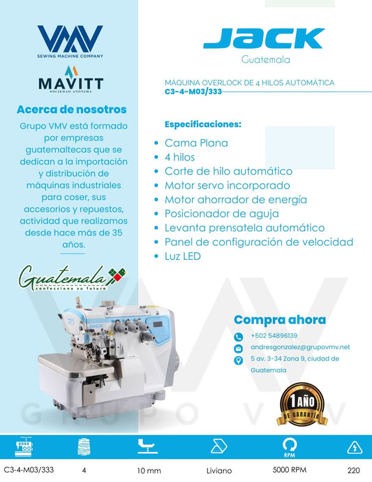 MÁQUINA OVERLOCK DE 4 HILOS AUTOMÁTICA C3-4-M03/333