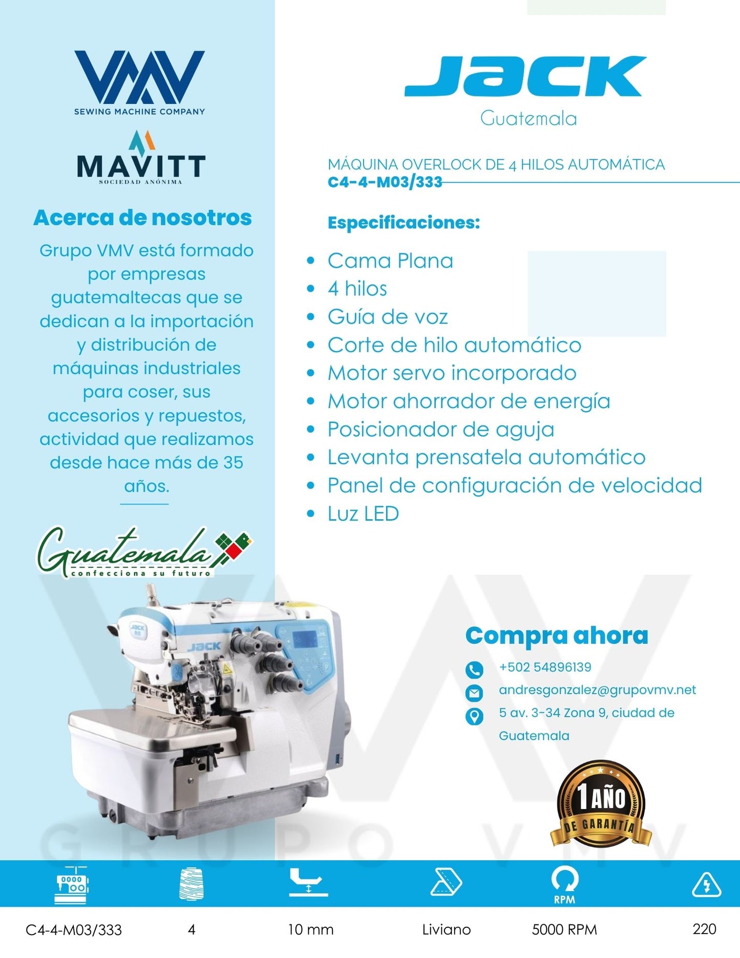 MÁQUINA OVERLOCK DE 4 HILOS AUTOMÁTICA C4-4-M03/333