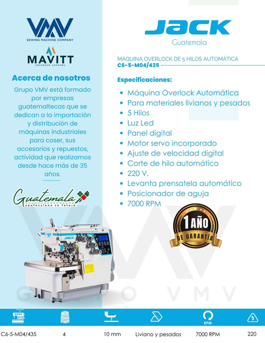 MÁQUINA DE COSER OVERLOCK JACK C6-5-M04/435