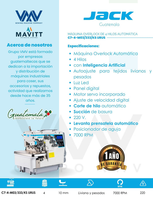 MÁQUINA DE COSER OVERLOCK DE 4 HILOS JACK C7-4-M03/333/KS