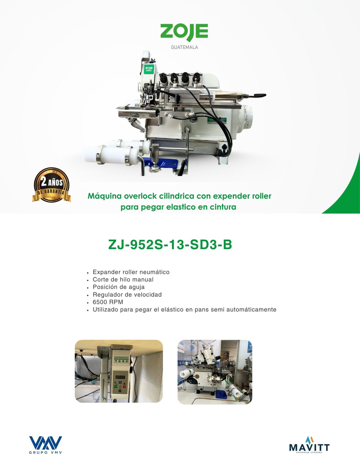 Máquina de coser Overlock Cilíndrica con puller Neumático.