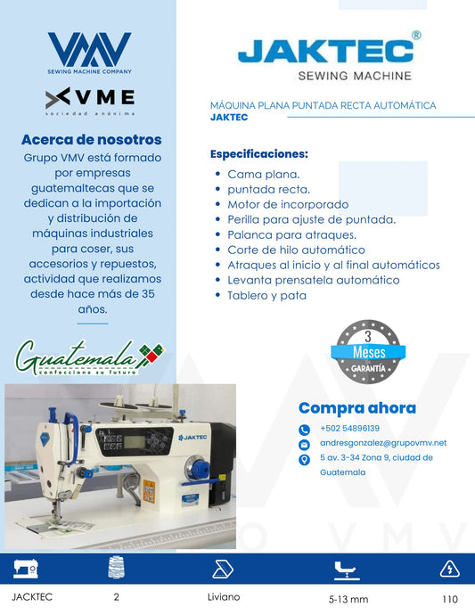 MÁQUINA DE COSER PLANA PUNTADA RECTA AUTOMÁTICA JAKTEC