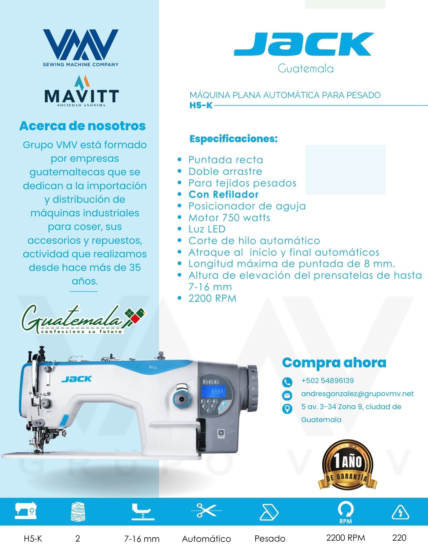 MÁQUINA DE COSER PLANA DE DOBLE ARRASTRE AUTOMÁTICA CON REFILADOR JACK H5-K-CZ-3
