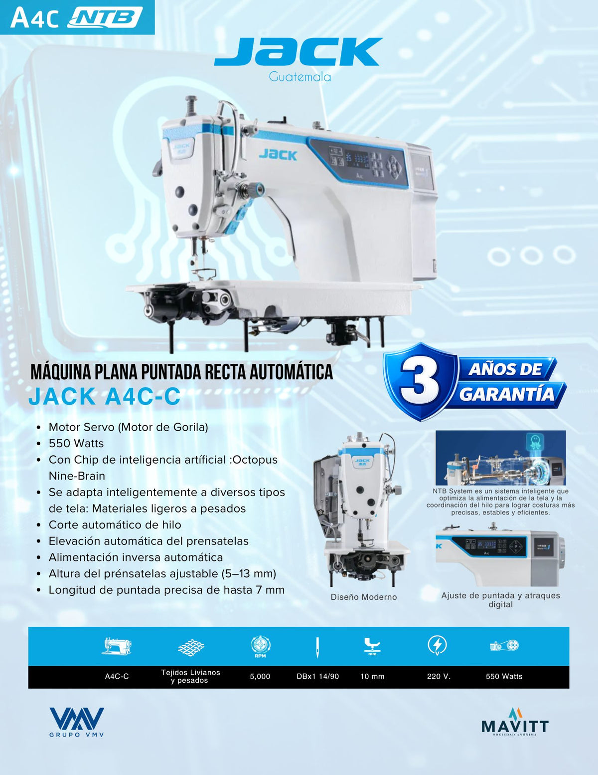 MÁQUINA DE COSER CAMA PLANA PUNTADA RECTA AUTOMÁTICA