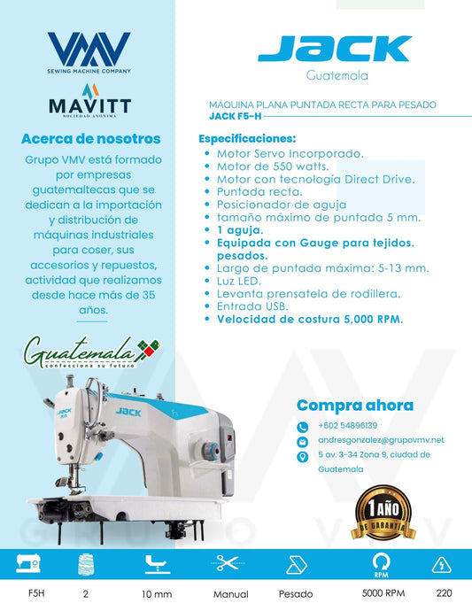 MÁQUINA DE COSER PLANA PUNTADA RECTA PARA PESADO JACK F5H